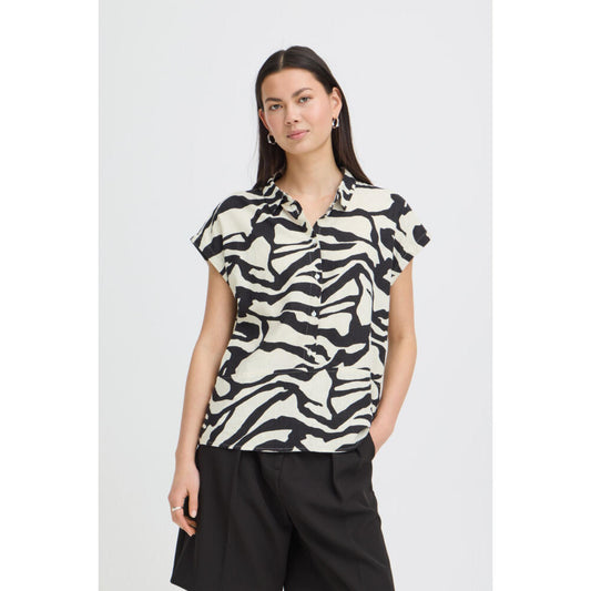 ICHI Linno Bluse Animal Sort offwhite