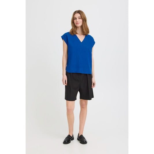 ICHI Linno SS Bluse Blå