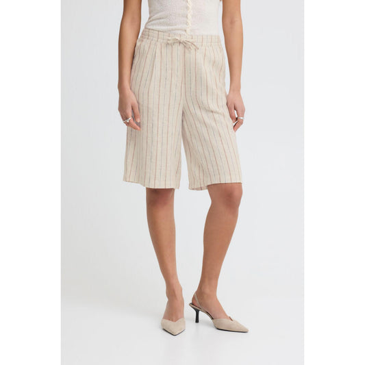 ICHI Linno Shorts Beige Stribet