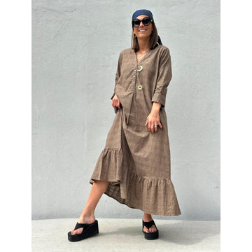 Gaspar Loule Kjole Broderi Anglaise Dusty Brown
