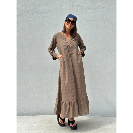 Gaspar Loule Kjole Broderi Anglaise Dusty Brown