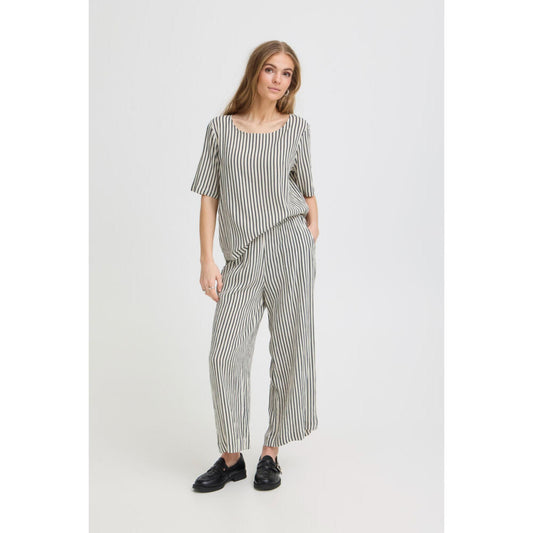 ICHI Marrakech SS Bluse offwhite Blå Stribet