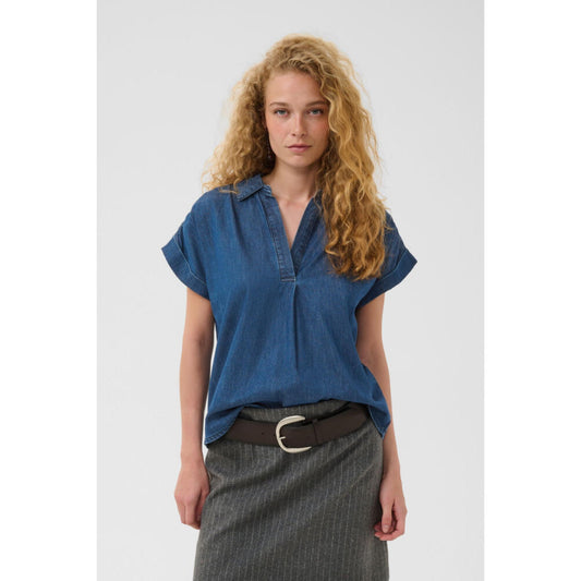 Culture maxi arpa Capsleeve Bluse Medium Blå Denim