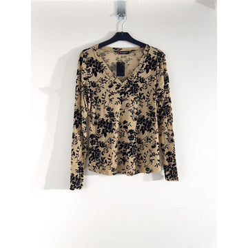 Italy Style Mesh Bluse Beige M. Sort Velour Print