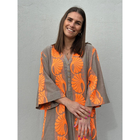 Gaspar Mumbai Kjole Beige Orange Jacquard