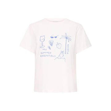 ICHI Novola T-Shirt offwhite M. Blå Broderi