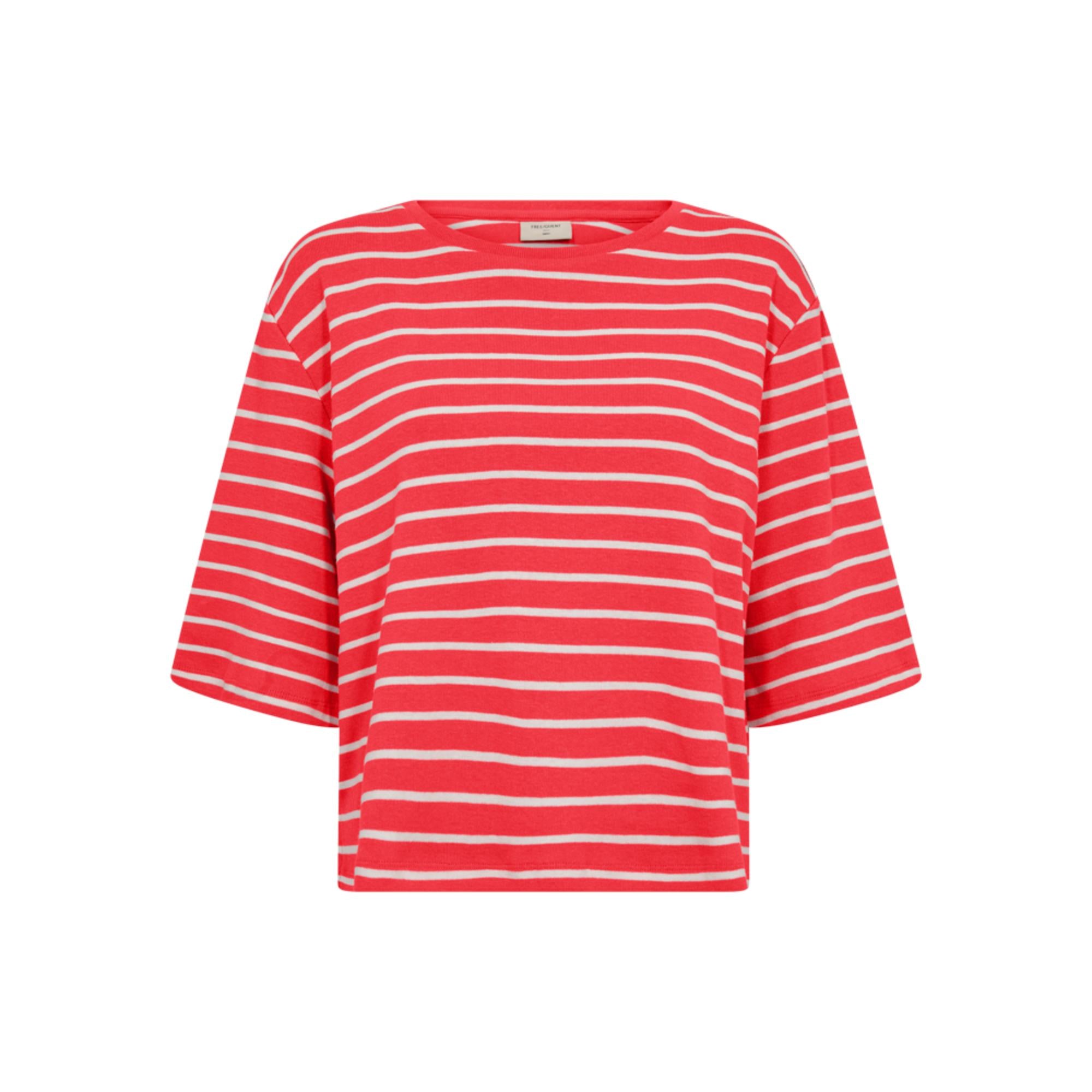 Freequent Mila T-Shirt Rød Hvid Stribet