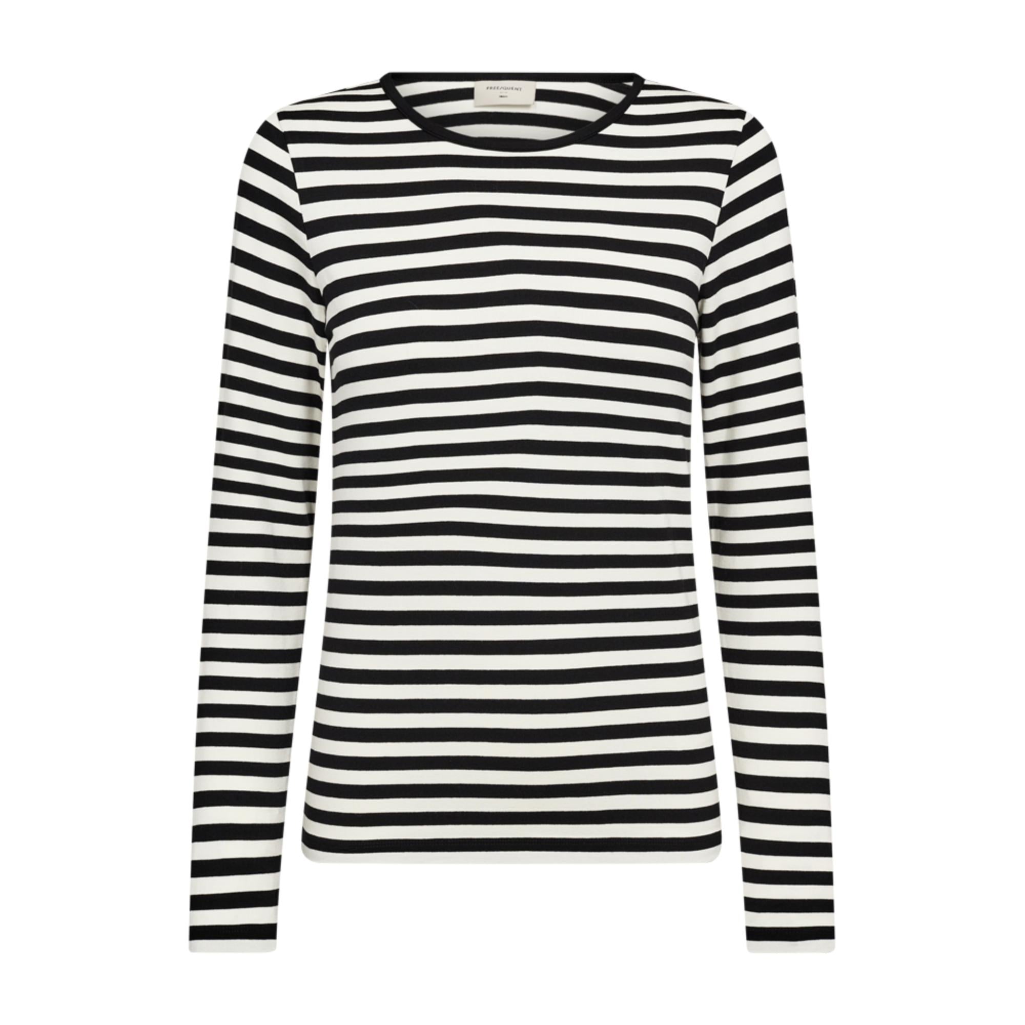 Freequent Liana LS T-Shirt Sort Hvid Stribet