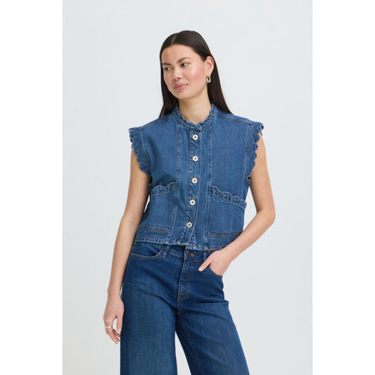 ICHI Palou Jeans Vest  Washed Dark Blue