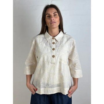 Gaspar Porto Bluse Broderi Anglaise Offwhite