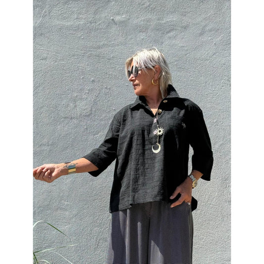 Gaspar Porto Bluse Broderi Anglaise Sort
