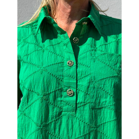 Gaspar Porto Bluse Broderi Anglaise Grøn