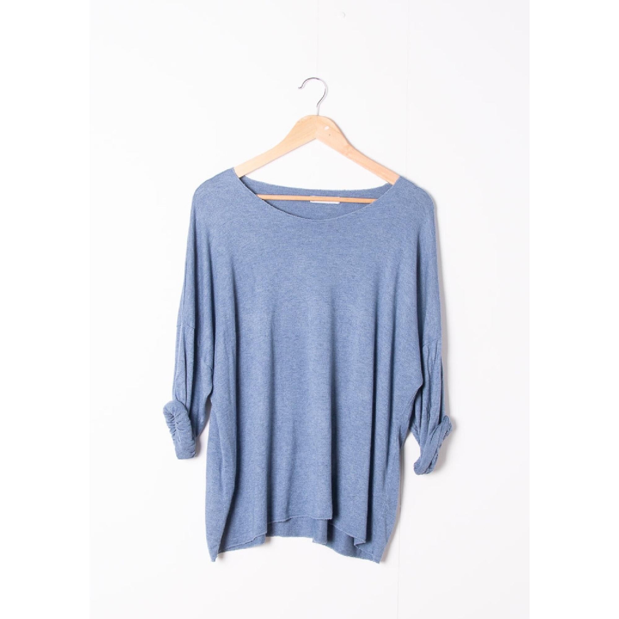 Italy Style Strik Tynd Oversize Jeans Blå