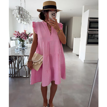 Italy Style Kort Tunika Kjole M. Flæseærme Pink