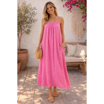 Italy Style Bomulds Strop Kjole M. Vidde Pink