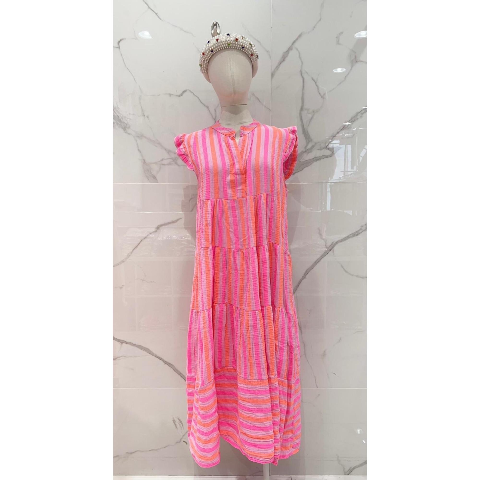 Italy Style Kjole Stribet Pink Orange Mix