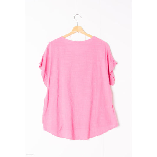 Italy Style Bluse Kortærmet Ensfarvet Pink
