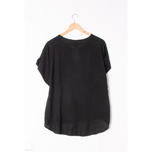 Italy Style Bluse Kortærmet Ensfarvet Sort