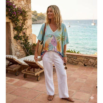 Italy Style Oversize Bluse M. Papegøje Mønster