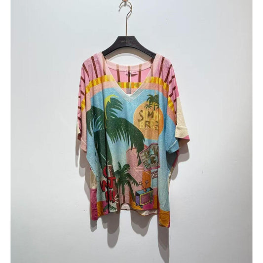 Italy Style oversize Bluse M. Palme Mønster