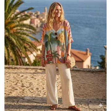 Italy Style oversize Bluse M. Palme Mønster