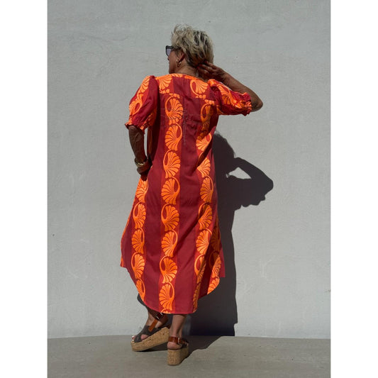 Gaspar Tunø Kjole Jacquard Rød Og Orange